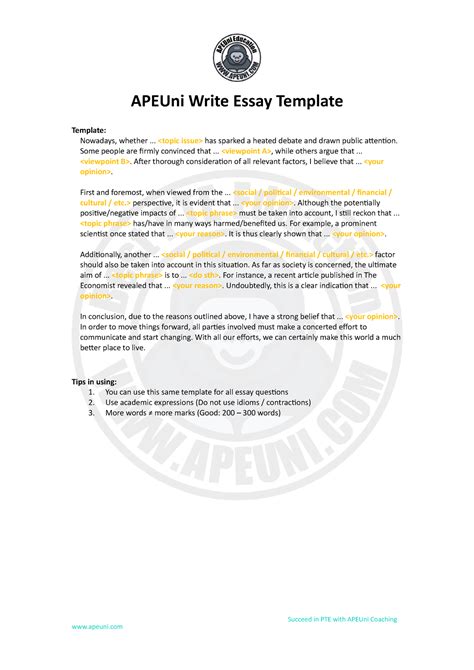 APEUni Write Essay Template Succeed In PTE With APEUni Coaching APEUni Write Essay Template