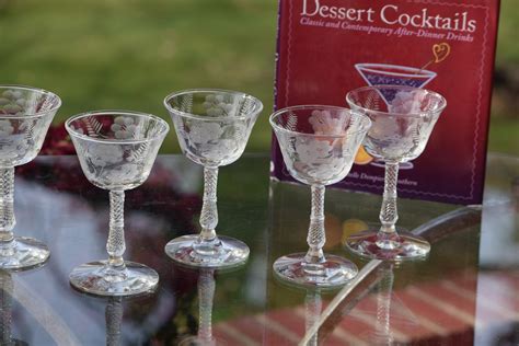 6 vintage etched cocktail glasses vintage after dinner drinks ~ 4 oz cocktail glasses liqueur