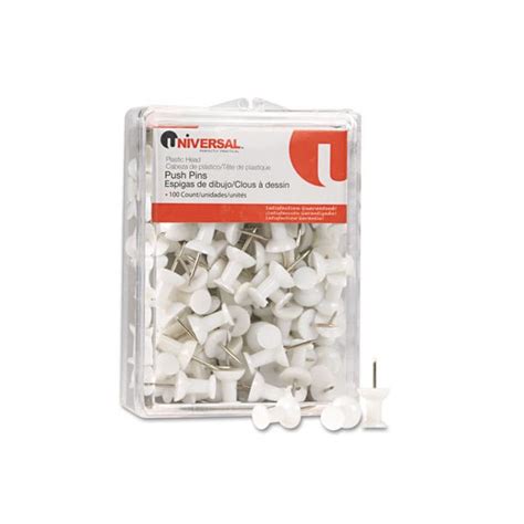 Universal Plastic Head Push Pins Steel 38 Point White 100 Per Pack