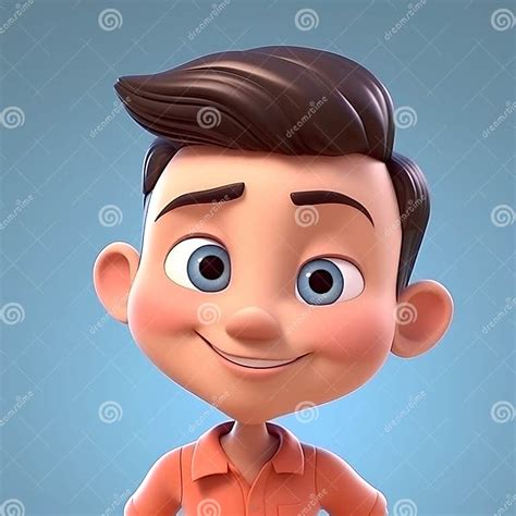 3d Render Of A Cute Cartoon Boy With Brown Hair And Blue Eyes Stock