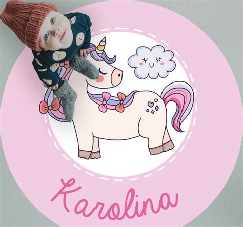 Alfombra Vinilo Personalizable Unicornio Rosa Con Nombre Tenvinilo