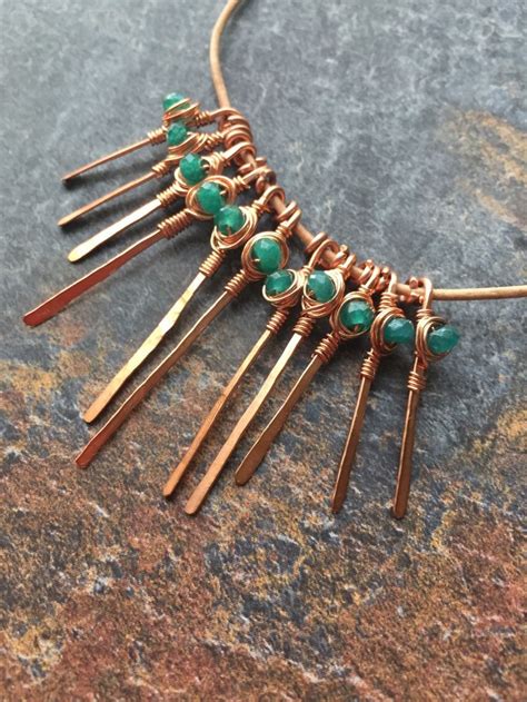 Handmade Hammered Copper With Faceted Emerald Green Wrapped Etsy