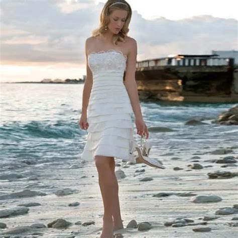 New Summer Beach Wedding Dress Boho 2017 Strapless Lace Short Wedding