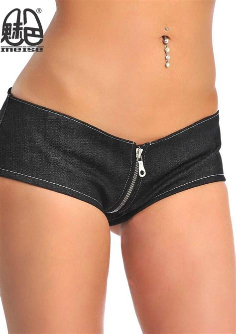 2016 New Sexy Shorts For Women Pure Black Zipper Crotch Boxer Low Waist
