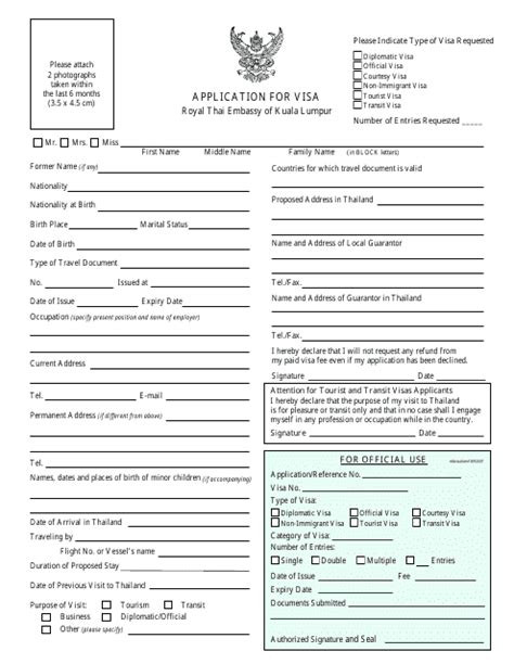 Kuala Lumpur Malaysia Thai Visa Application Form Embassy Of Thailand Fill Out Sign Online
