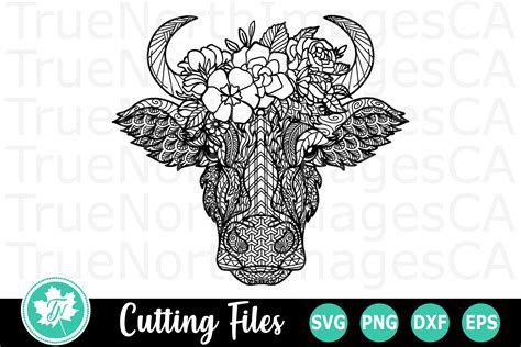 Zentangle Cow - An Animal SVG Cut File (290256) | Hand Lettered
