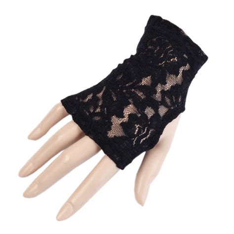 women s fingerless black lace gloves uk