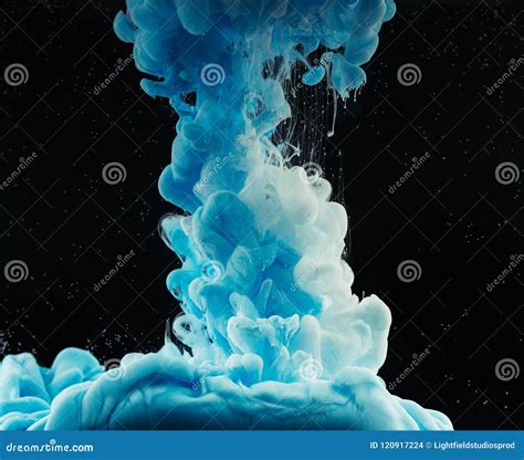 Close Up View Of Abstract Blue Flowing Ink Stock Photo Image Of