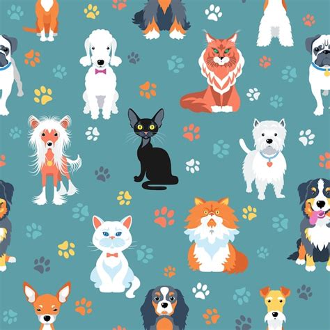 Premium Vector Seamless Background With Cats And Dogs Flat Design