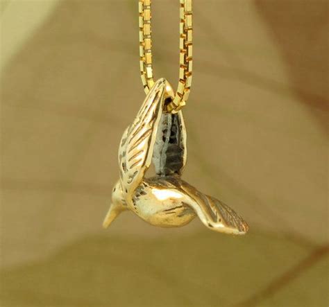 Hummingbird Necklace K Gold Solid K Gold Charm Etsy K Gold