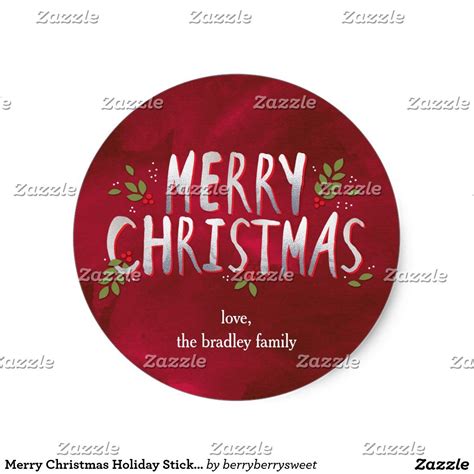 Merry Christmas Holiday Sticker Or Envelope Seal With