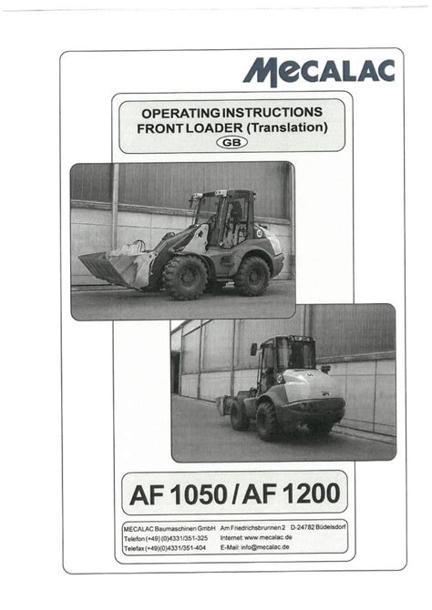 Mecalac Front Loader Af1050 Af1200 Operators Manual
