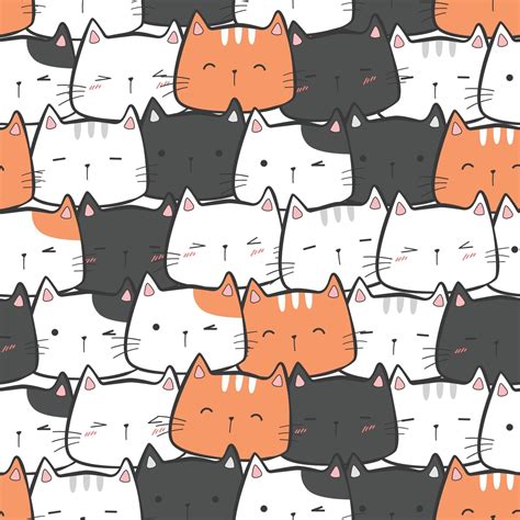 Cute Kitty Cat Head Cartoon Doodle Seamless Pattern 2056752 Vector Art