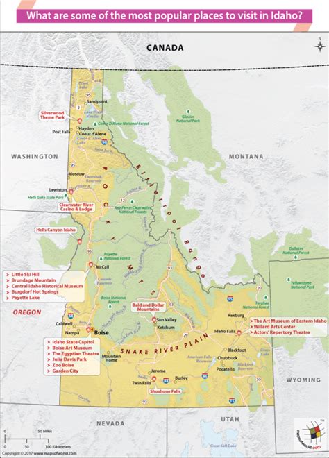 Map Of Idaho Most Popular Places To Visit Answers