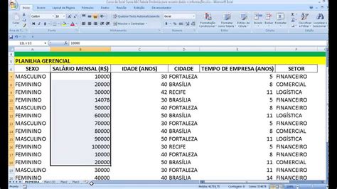 Curso de Excel Tabela Dinâmica para resumir dados e informações Controle Gráfico Banco Aula