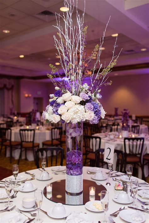 Tall Purple And Ivory Centerpieces With Sparkle