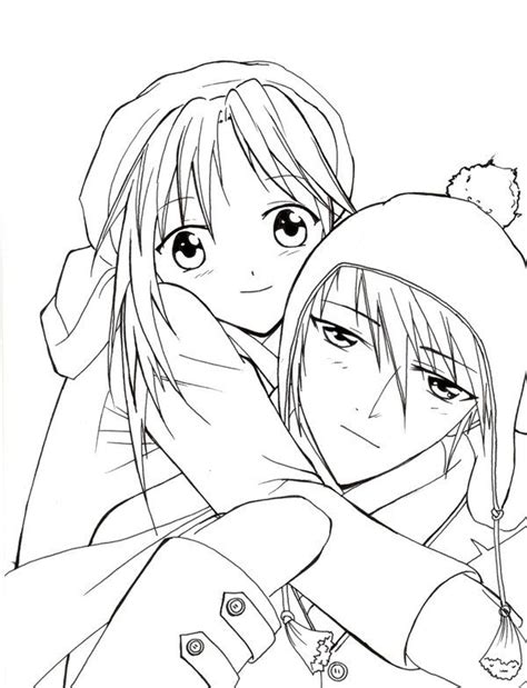 Anime Couple Outline Coloring Pages