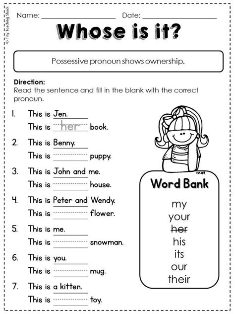 Possessive Adjective Worksheet For Grade 1