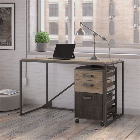 Bush Furniture Refinery 50w Industrial Desk With 3 Drawer Mobile File