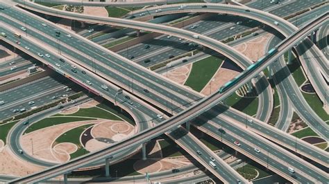 Free Photo High Angle Shot Of A Big Highway With Multiple Roads And A