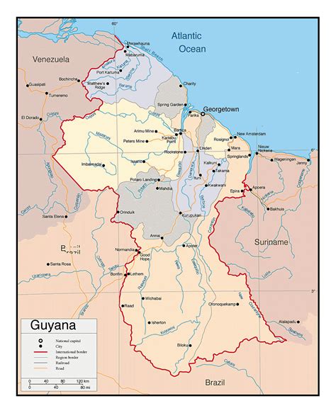 Detailed Political And Administrative Map Of Guyana With Roads And Cities Guyana South