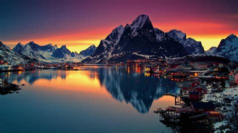 1366x768 Lofoten Sunrise Near Sea Mountains Norway Island 1366x768