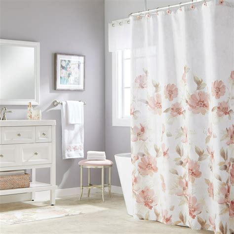 Skl Home Misty Floral Polyester Shower Curtain Pink 70 X 72