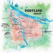 Portland Oregon Illustrated Map with Main Roads Landmarks and | Etsy