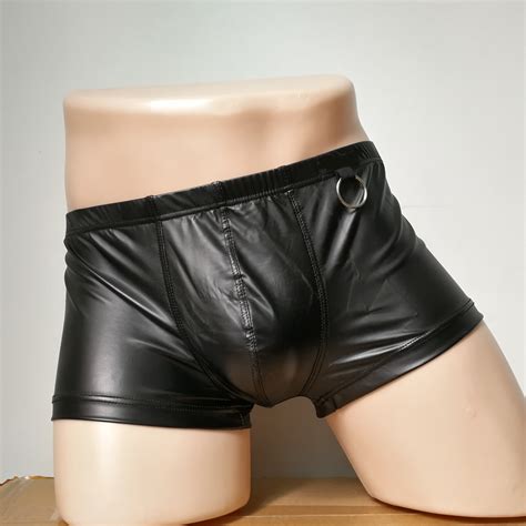Sexy Men Boxers Black Nylon Sexy Men Faux Leather Underwear Boxers Shorts Sheathy Cool Male Gay