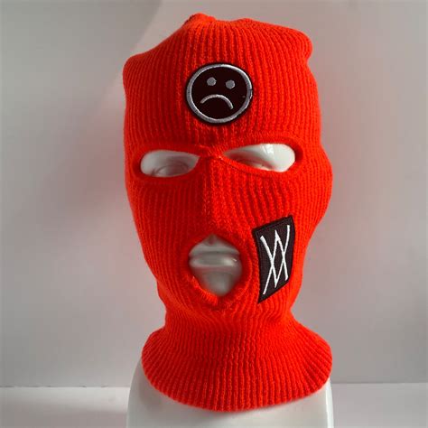 Embroidered 3 Hole Ski Mask Knitted Balaclava Snood Etsy