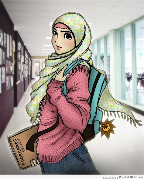 Muslim Student In Hijab In School Hallway Drawings Prophet Pbuh