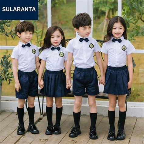 Kids Japanese Korean School Uniform For Girls Boys White Shirt Tops