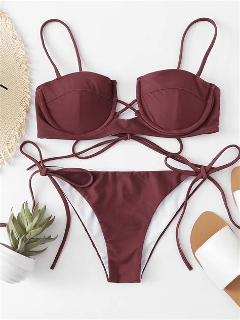 Shop Tie Side Criss Cross Bikini Set Online Shein Offers Tie Side