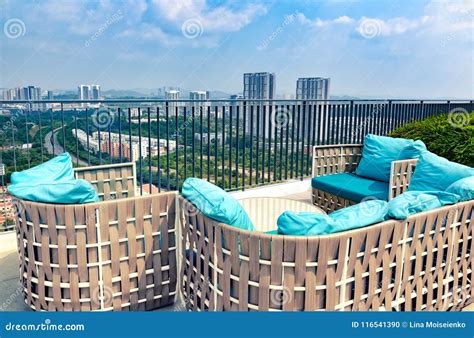 New Modern Terrace Balcony On Roof Of High Rise Building With