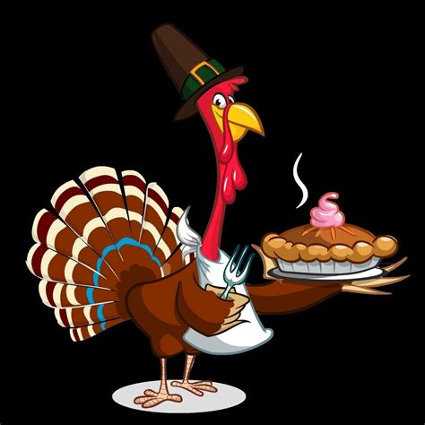 Thanksgiving Cartoon Turkey Bird Holding Fork And Pie Vector