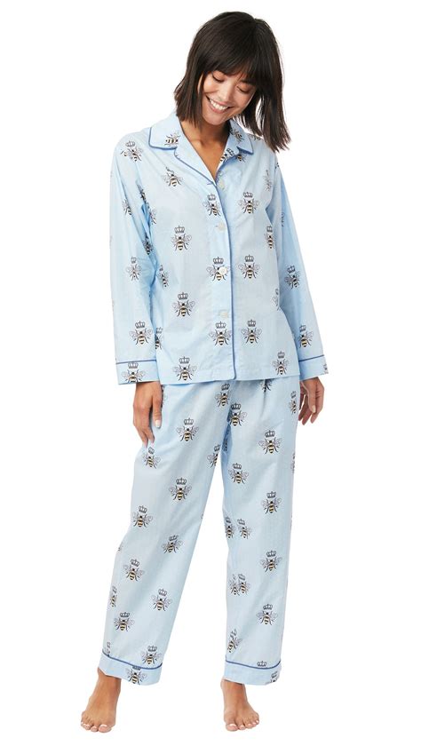 The Cats Pajamas Womens Queen Bee Luxe Pima Classic Pajama Set In Blue