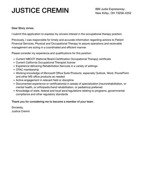 Occupational Therapy Cover Letter Velvet Jobs