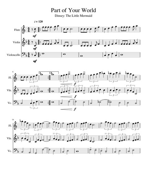 Part Of Your World Trio Sheet Music For Violin Flute Cello Mixed Trio