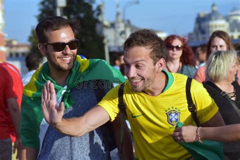Football Fans From Brazil Pose For Photos In The Red Square In Moscow