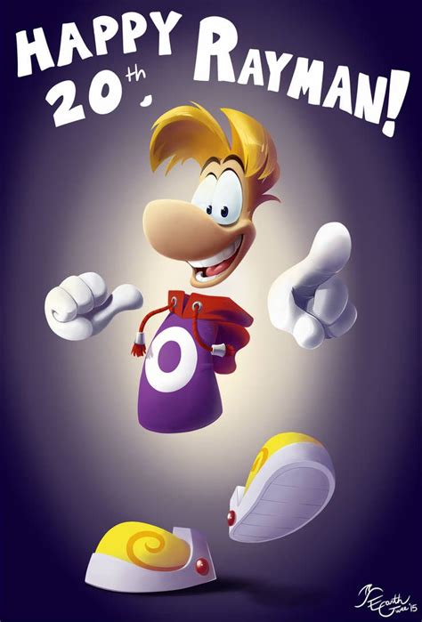 The Cartoon Character Rayman Is Flying Through The Air With His Hand Up
