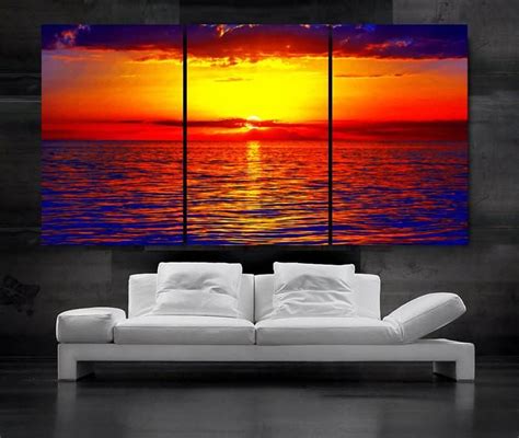 Large 30x 60 3 Panels Art Canvas Print Beautiful Sunset Beach Ocean