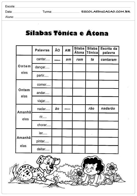 Atividades De Português 4º Ano Sílabas Tônicas E Átona Escola Educação