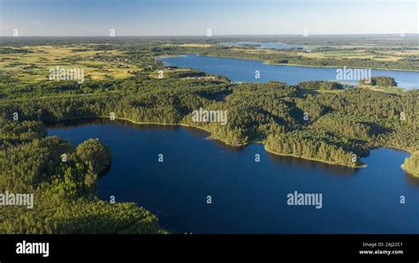 Aerial View Of Beautiful Nature Forests Lakes In Canada Woods With