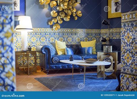 Modern Living Room Inspired By Vintage Portuguese Style Stock Image