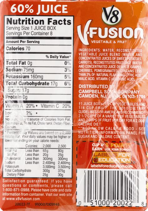 34 V8 Fusion Nutrition Label Labels Database 2020