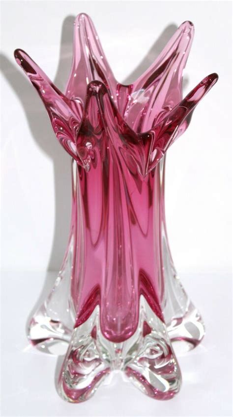 Archimede Seguso Murano Glass Vase Pink Ribbed Sommerso 12 Inch Tall Ebay Murano Glass Vase