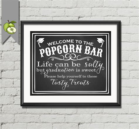 Graduation Party Popcorn Bar Printable Poster Sign Vintage