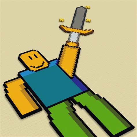A Roblox Pixel Art Of A Noob Holding The Linked Sword In Minecraft R