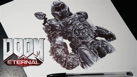 In the first age, in the first battle, when the shadows first lengthened, one stood. THE DOOM SLAYER - Ballpoint Pen Drawing / Doom Eternal ...