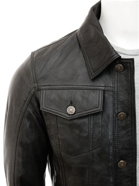 Shop madewell for men's denim jackets and jean jackets. Mens Black Leather Trucker Jacket: Foggia :: MEN :: Caine